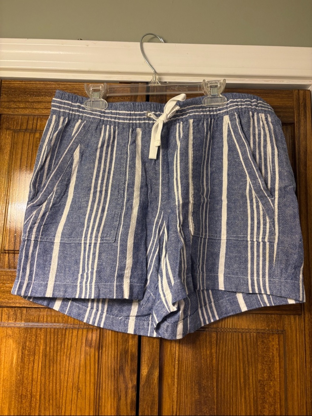 Nautica Blue and White Striped Drawstring Shorts